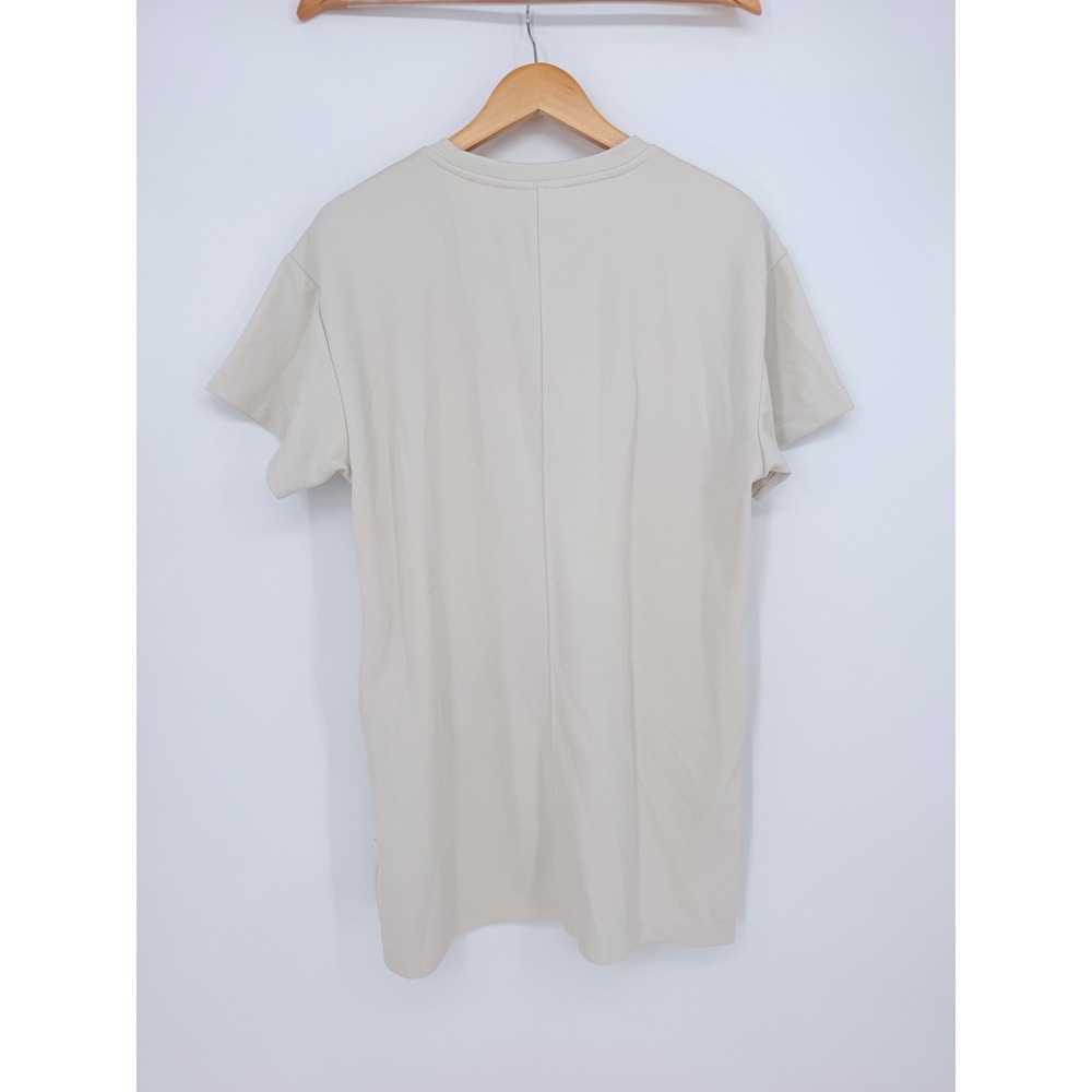 Athleta Renew Ribbed T-Shirt Dress M Beige Short Pockets Quiet Luxury Yoga - Picture 2 of 9